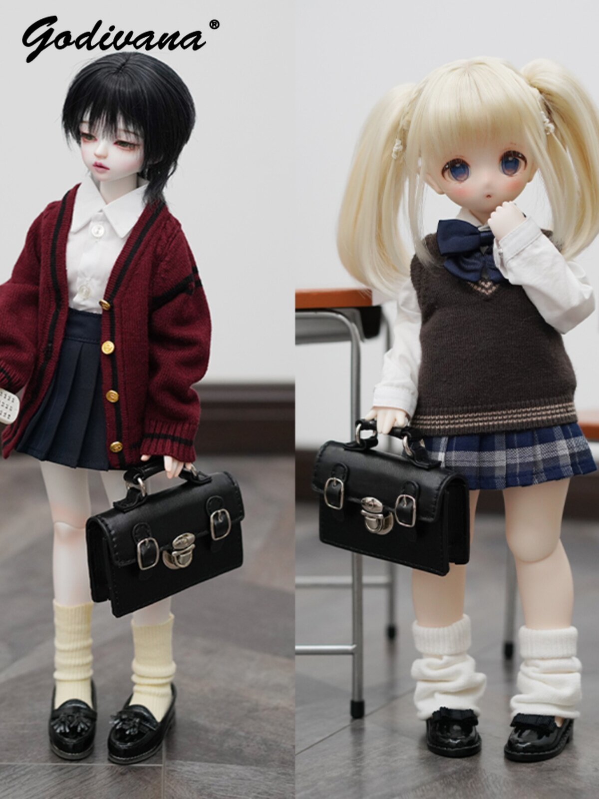 Leather Briefcase - 1/3 1/4 Poupée BJD, sac à